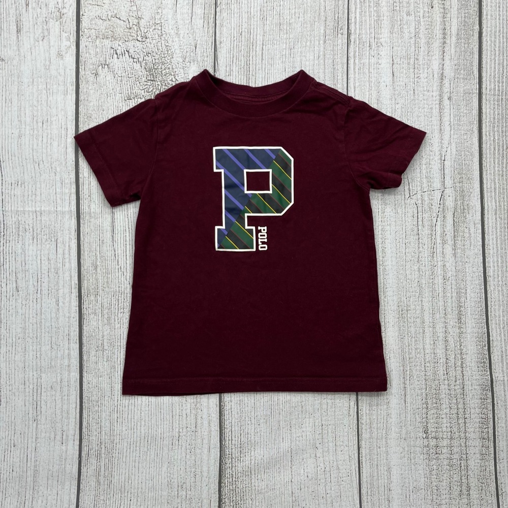 Polo Ralph Lauren Kids Burgundy Varsity P Graphic Cotton T-Shirt Size 2T